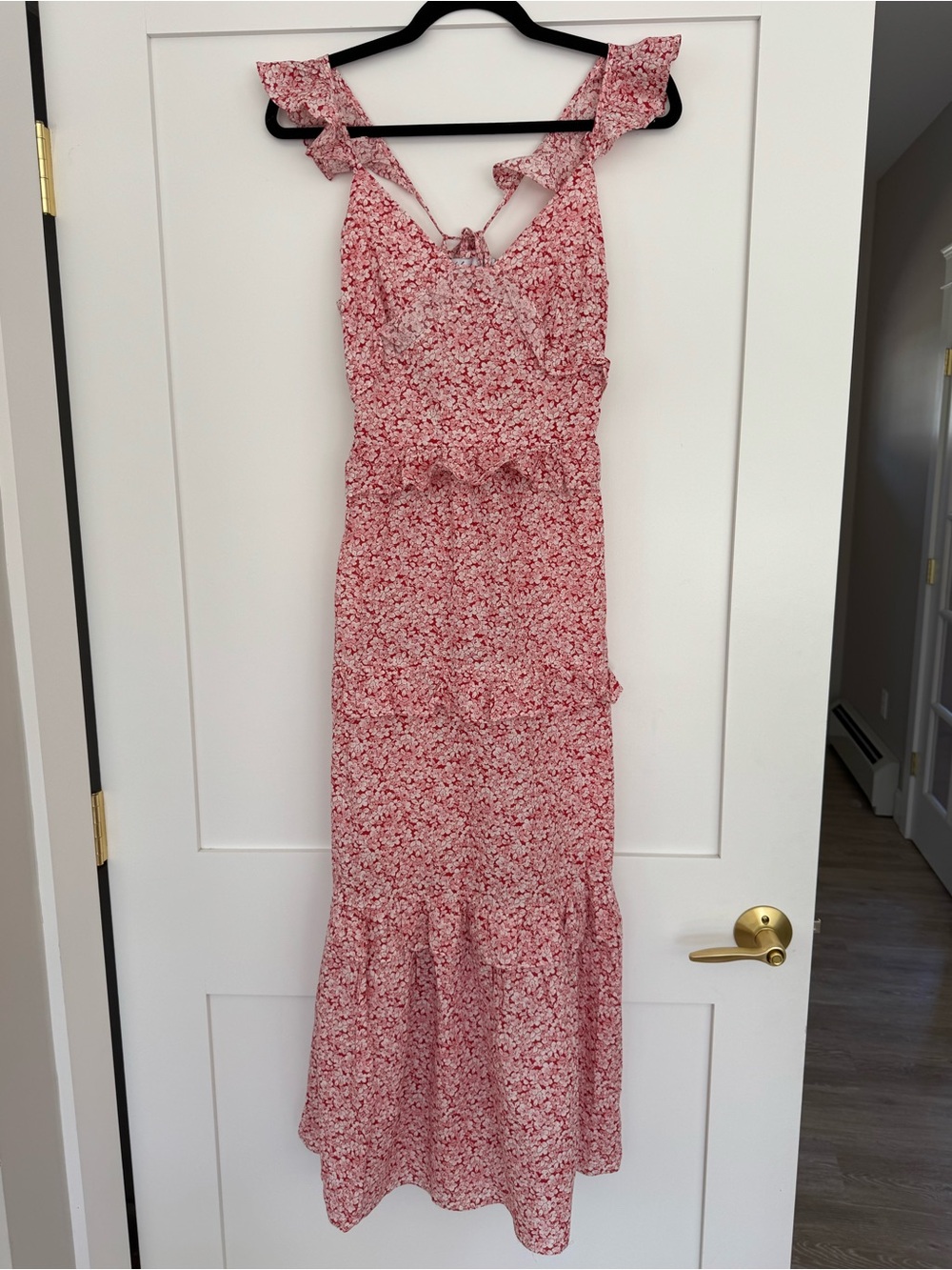 NWT Petal & Pup Floral Tiered Maxi Dress Pink Ruffle Tie Strap US 2 - Picture 4 of 7